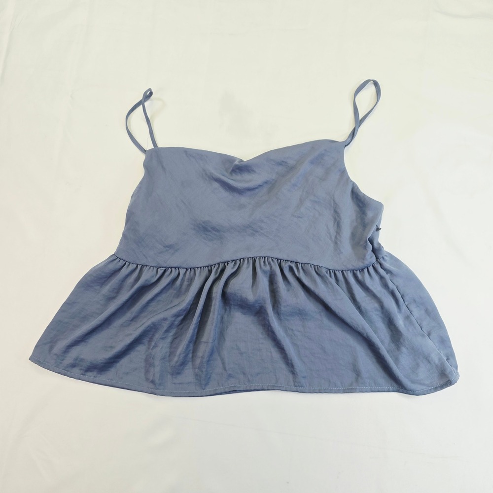 American Eagle Women's Cami Peplum Top Medium Blue Satin Adjustable Straps